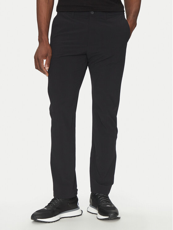 BOSS Bavlnené nohavice Commuter HexaStre 50529673 Čierna Slim Fit