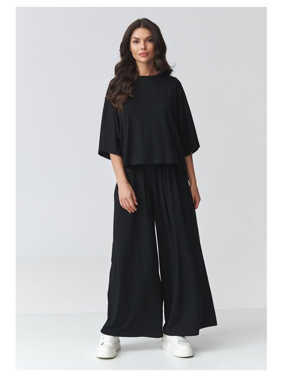 Makadamia Makadamia Komplet bluzka i spodnie M926 Czarny Loose Fit