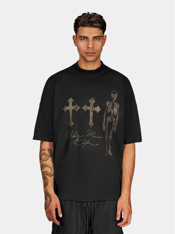 MADE BY SOCIETY MADE BY SOCIETY T-Shirt Skeleton - T17689 Czarny Basic Fit