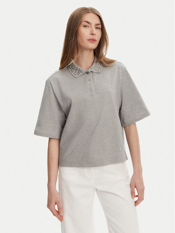 Marella Marella Тениска с яка и копчета Gonzaga 2513951014 Сив Relaxed Fit