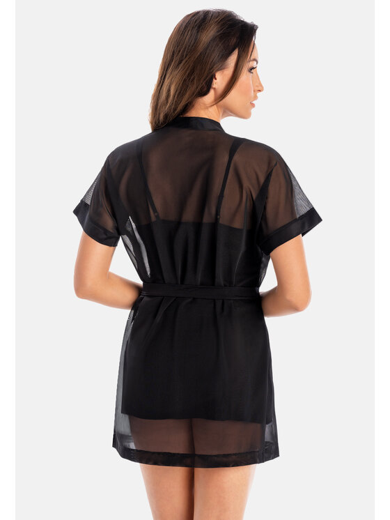 Teyli Teyli Szlafrok damski z siateczki Mona Czarny Standard Fit