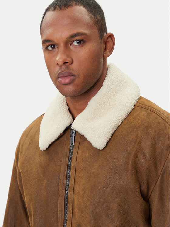 BOSS BOSS Nahkjope Jonier 50547567 Beež Relaxed Fit