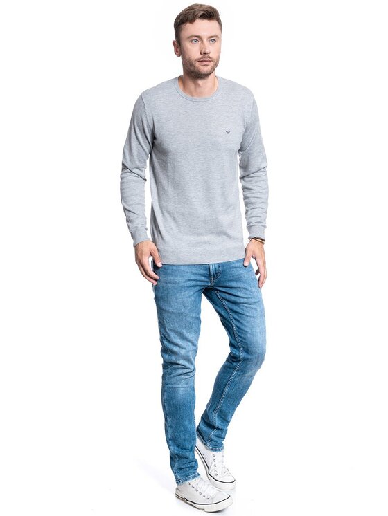 Wrangler Wrangler Sweter CREWNECK KNIT Szary Regular Fit