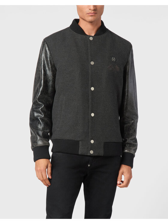 PHILIPP PLEIN PHILIPP PLEIN Kurtka bomber 22655 Szary Regular Fit