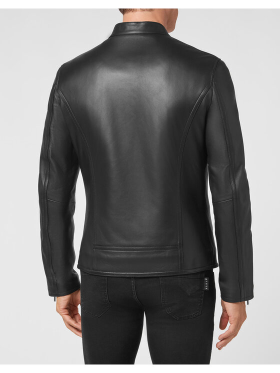 PHILIPP PLEIN PHILIPP PLEIN Kurtka skórzana 585 Czarny Slim Fit