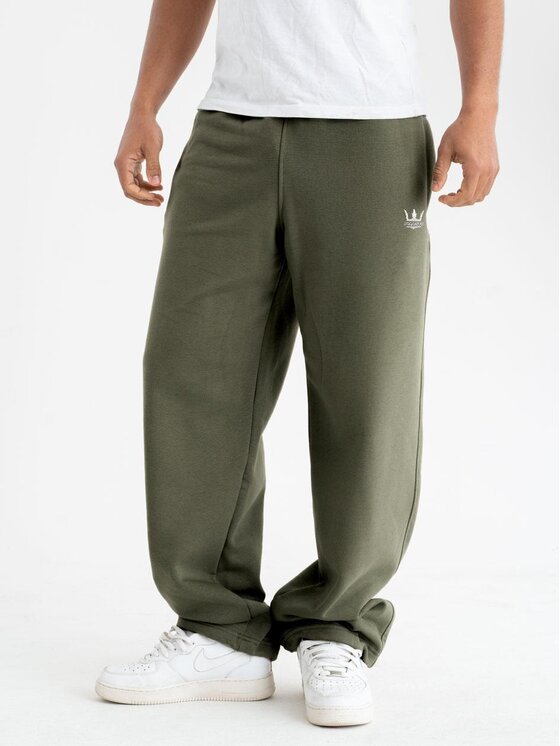 Spodnie dresowe, rozmiar L, Khaki, Spodnie Dresowe Baggy Męskie Khaki Jigga Wear Haft Logo Drawcord M