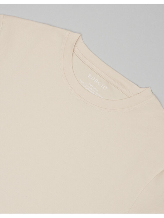 Borgio Borgio T-Shirt milan_ecru Biały Slim Fit