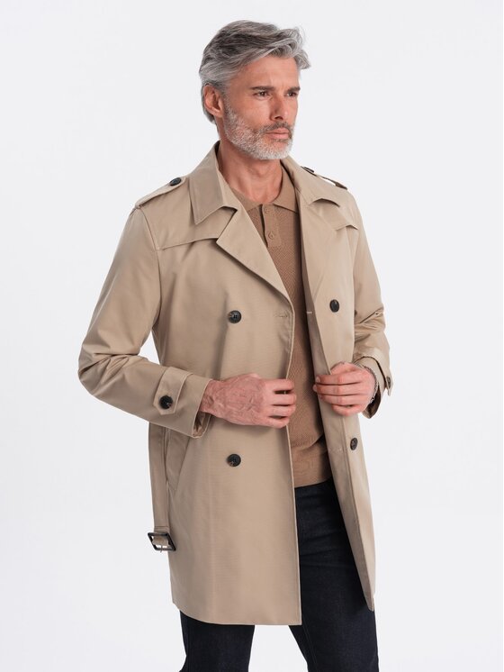 Ombre Ombre Trencz OM-COSC-0111 Beżowy Slim Fit