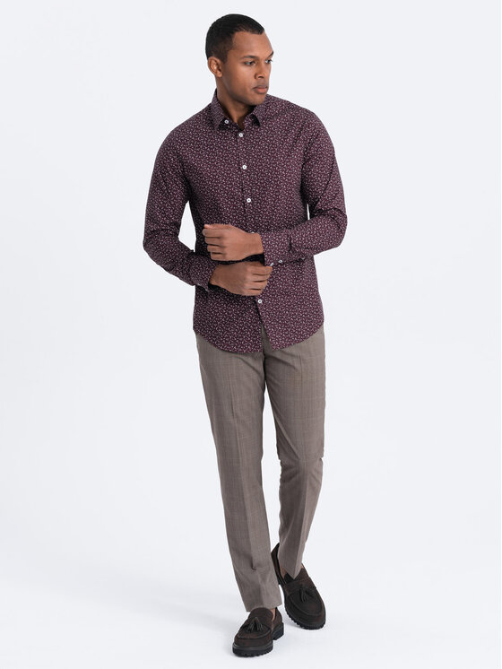 Ombre Ombre Košile OM-SHCS-0151 Bordó Regular Fit