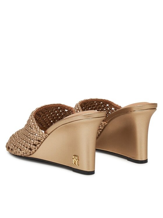 Tommy Hilfiger Tommy Hilfiger Natikači Crochet Metallic Lthr Wedge Mule FW0FW08812 Zlata