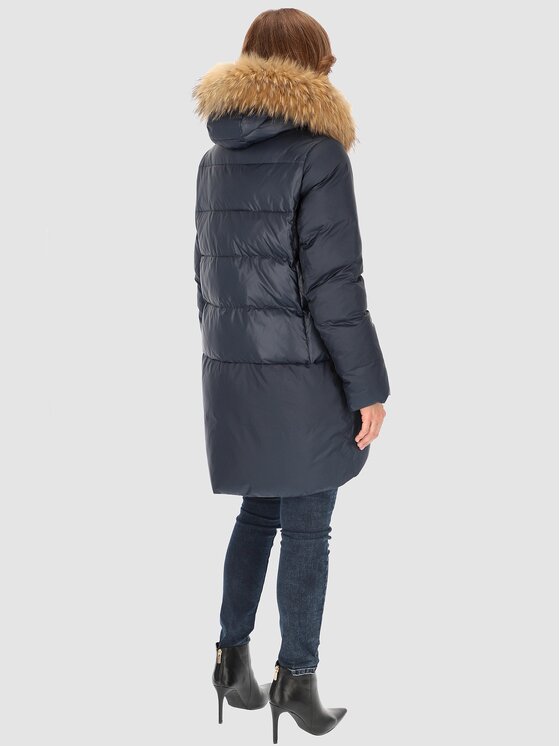 Perso Perso Vatovaná bunda z naturalnym futrem Tmavomodrá Slim Fit