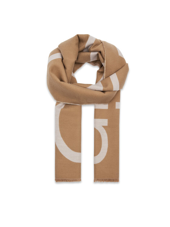 Calvin Klein Ruta Fringes 2-Tones Wool Blend Scarf K60K612028 Rjava