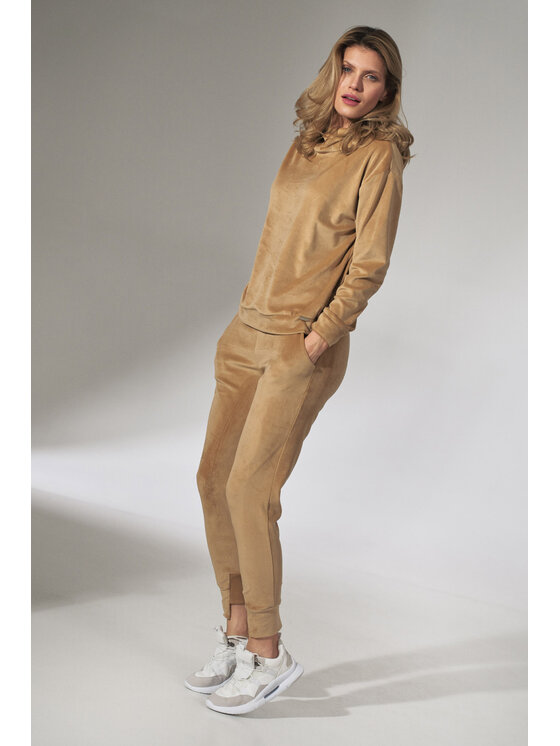 FIGL FIGL Spodnie damskie M746 Beżowy Regular Fit
