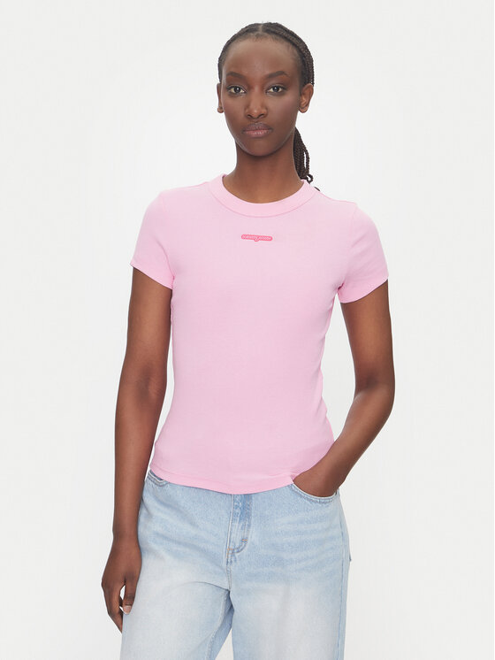 Tommy Jeans Tommy Jeans Тишърт Script Label DW0DW21402 Розов Slim Fit