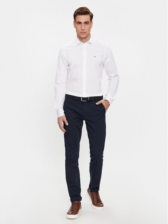 Tommy Hilfiger Tommy Hilfiger Särk Cl Knitted Solid Sf Shirt MW0MW34247 Valge Slim Fit