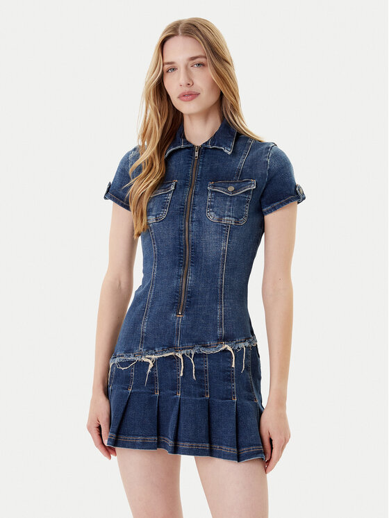 Guess Sukienka jeansowa W5YK71 D4H1D Niebieski Regular Fit