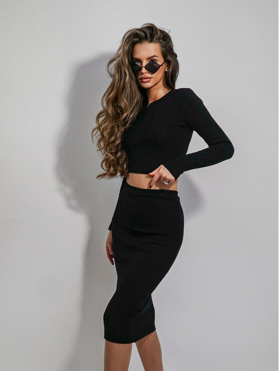 LilaLou LilaLou Komplet top i spódnica Komplet Pati Czarny Slim Fit