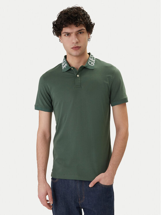 Guess Guess Тениска с яка и копчета M6GP66 K3070 Зелен Slim Fit