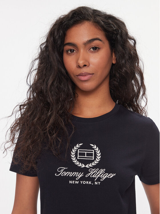 Tommy Hilfiger Tommy Hilfiger T-Shirt Flag Script WW0WW41761 Σκούρο μπλε Slim Fit