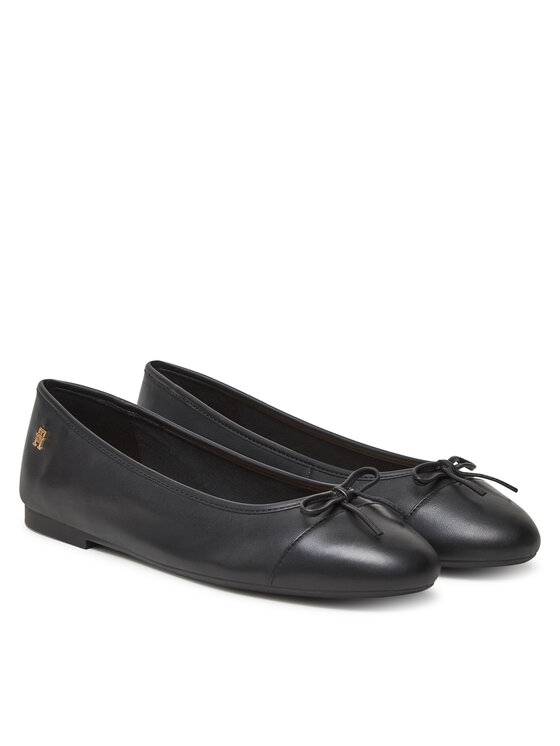 Tommy Hilfiger Tommy Hilfiger Балеринки Toe Cap Leather Ballerina FW0FW08759 Черен