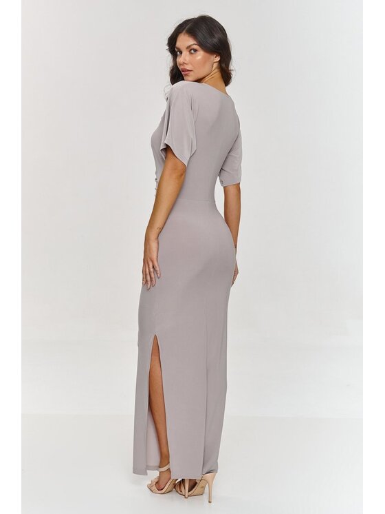 Makadamia Makadamia Sukienka koktajlowa M879 Beżowy Fitted Fit