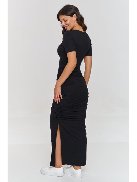 Makadamia Makadamia Sukienka codzienna M872 Czarny Cutted Fit