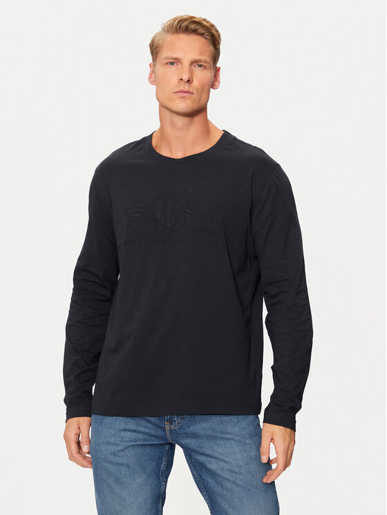 Gant Longsleeve krekls Tonal Shield 2004041 Melns Regular Fit