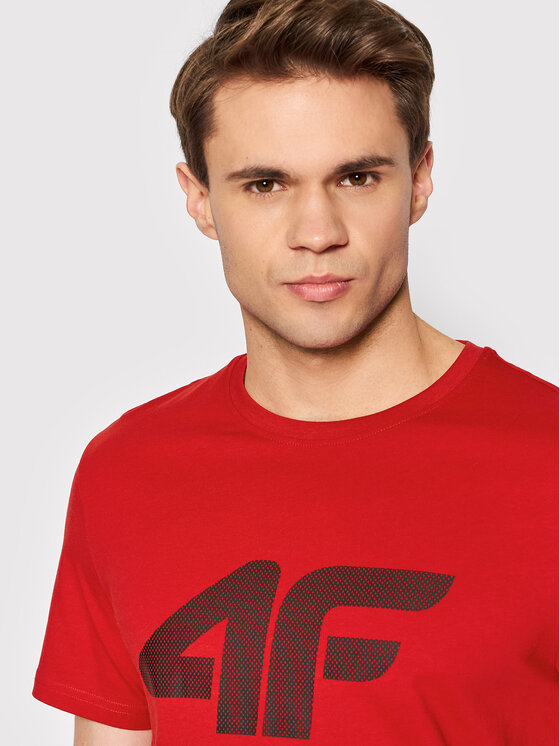 4F 4F T-Shirt H4L22-TSM353 Czerwony Regular Fit