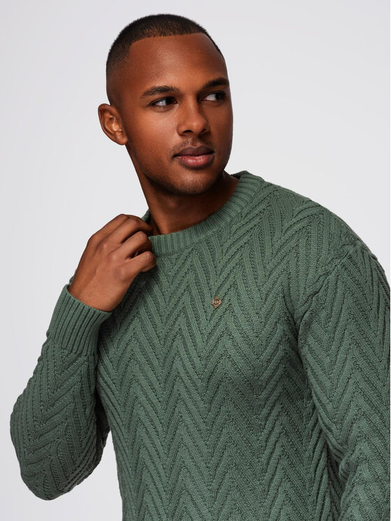 Ombre Ombre Sweter OM-SWSW-0147 Zielony Regular Fit