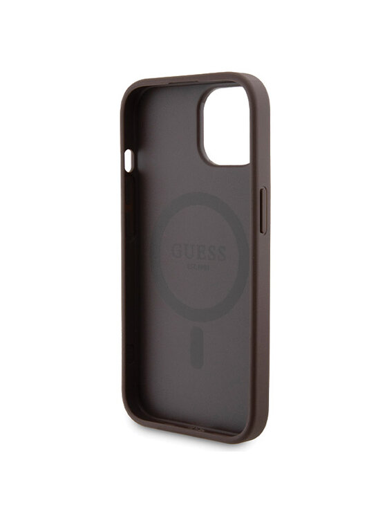 Guess Guess Zestaw prezentowy etui do iPhone 15 + powerbank 4G Metal Logo Brązowy