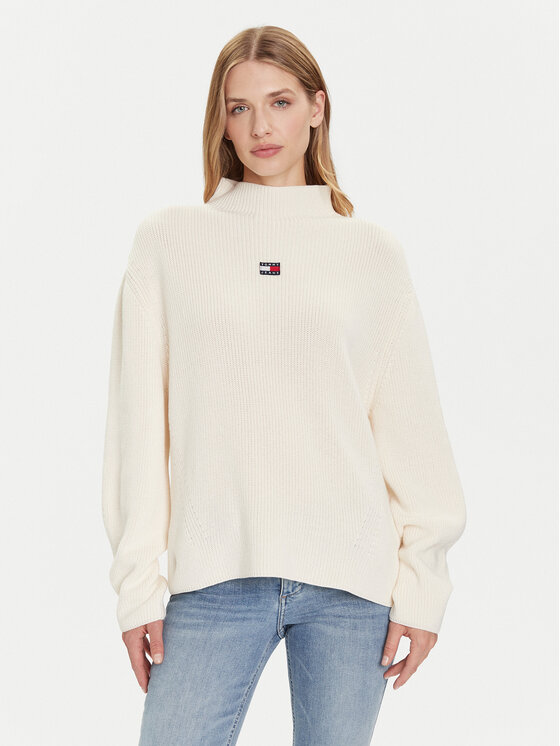 Tommy Jeans Tommy Jeans Sveter Badge DW0DW21676 Écru Relaxed Fit