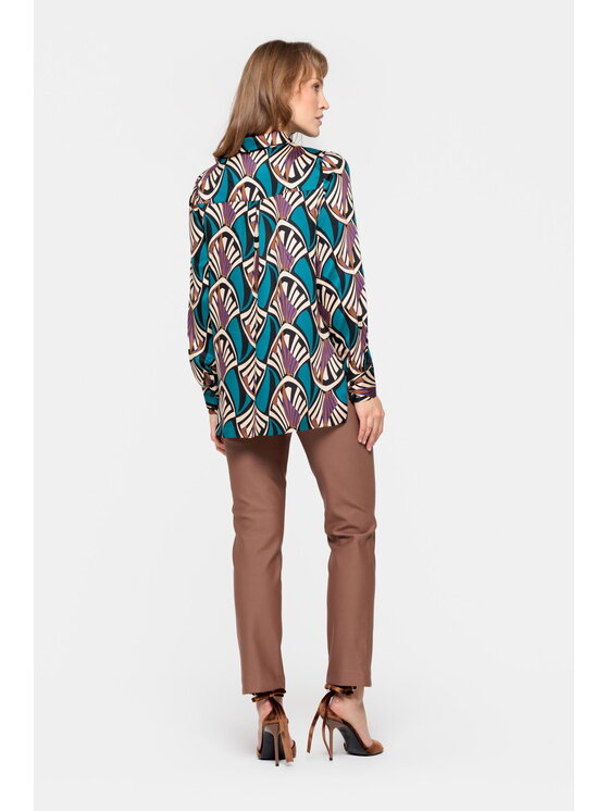 EMOI EMOI Koszula w beżowy wzór Turkusowy Feminine Fit