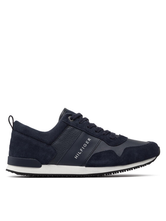 Tommy Hilfiger Snīkeri Iconic Leather Suede Mix Runner FM0FM00924 Tumši zils