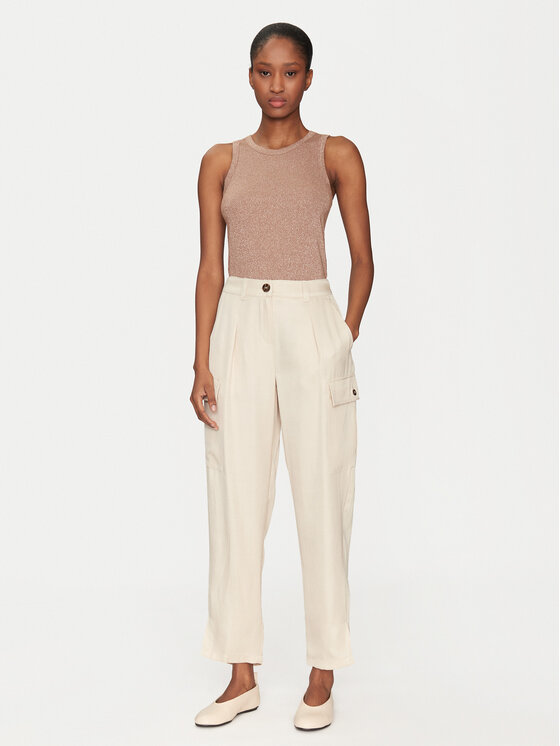 Marella Marella Bavlnené nohavice Aia 2515131071 Béžová Loose Fit