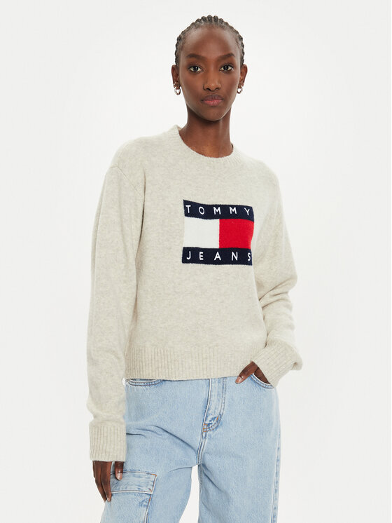 Tommy Jeans Sveter Flag DW0DW18681 Béžová Relaxed Fit