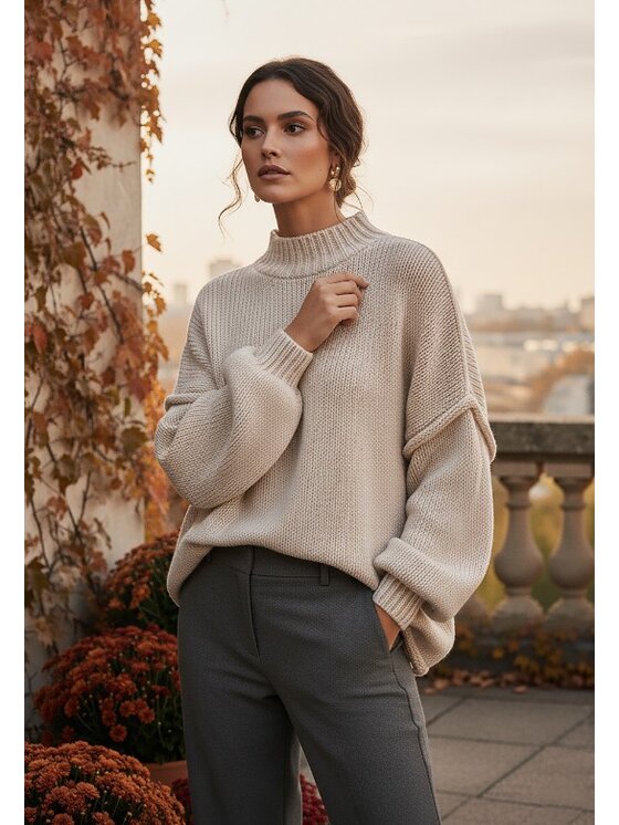 FIGL FIGL Svetr M1238 Béžová Regular Fit