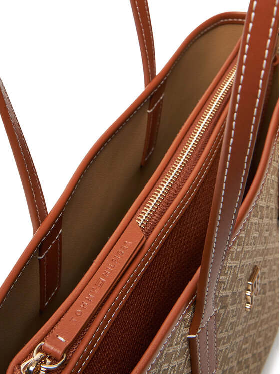 Tommy Hilfiger Tommy Hilfiger Ročna torba Th Monoplay Leather Mini Tote AW0AW17415 Rjava
