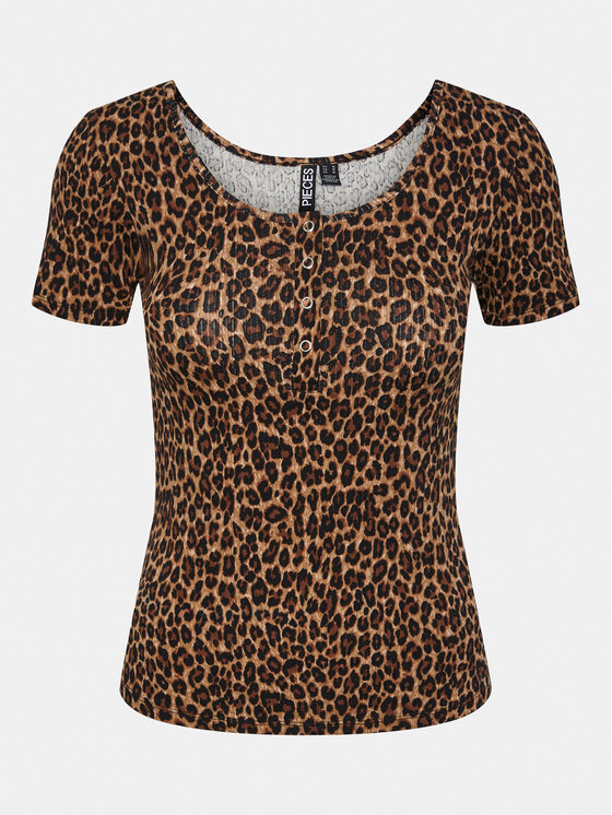 Pieces Pieces T-Shirt Kitte 17148392 Brązowy Slim Fit