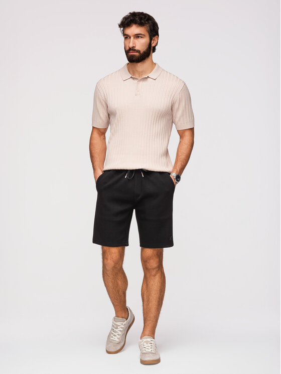 Ombre Ombre Szorty materiałowe OM-SRBC-0153 Czarny Regular Fit