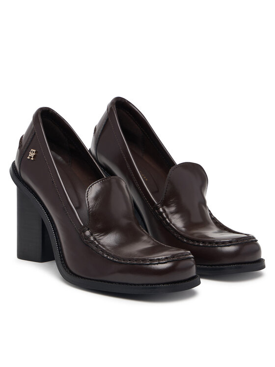 Tommy Hilfiger Tommy Hilfiger Poltopánky Square Toe Heeled Loafer FW0FW09493 Tmavo hnedá