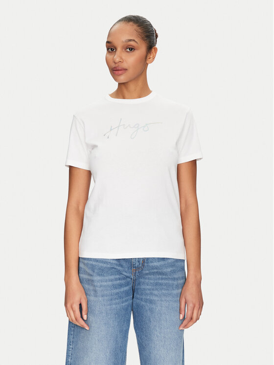 HUGO HUGO Tricou Damacia 50535491 Alb Regular Fit