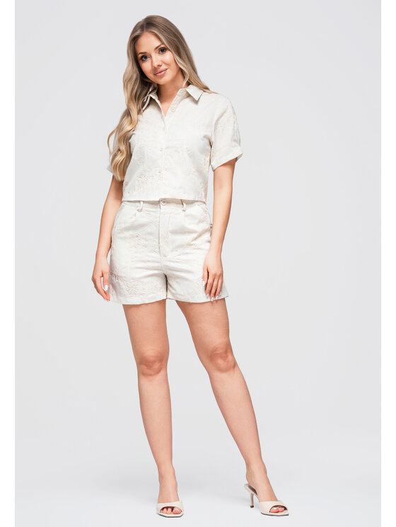 Ombre Ombre Szorty materiałowe OW-ST-E0020 Kremowy Slim Fit