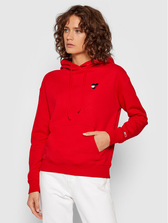 Tommy Jeans Felpa Homespun Heart DW0DW10395 Rosso Relaxed Fit • Modivo.it