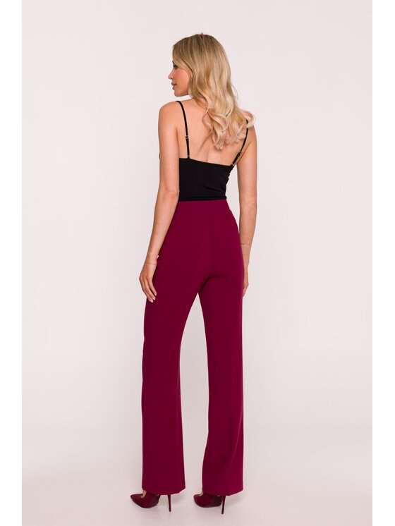 Stylove Stylove Spodnie garniturowe S418 Bordowy Wide Leg