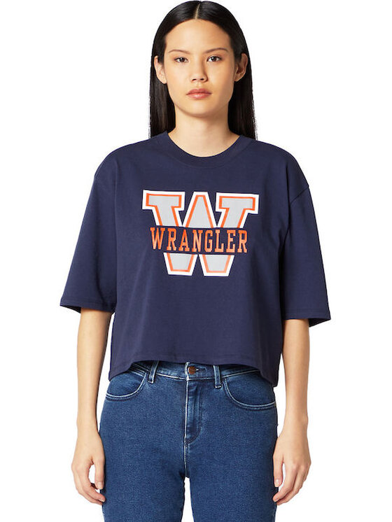 Wrangler Wrangler T-shirt BOYFRIEND CROP TEE Blu Regular Fit