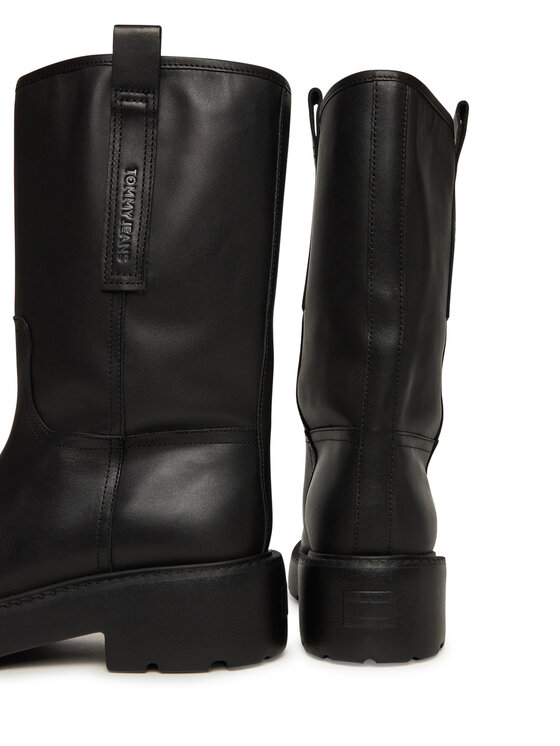 Tommy Jeans Tommy Jeans Боти Tjw Leather Mid Tubular Boot EN0EN02834 Черен