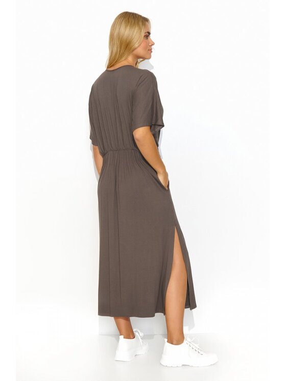 Makadamia Makadamia Sukienka codzienna M822 Brązowy Comfortable Fit