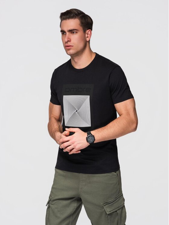 Ombre Ombre T-Shirt OM-TSPT-0260 Czarny Regular Fit