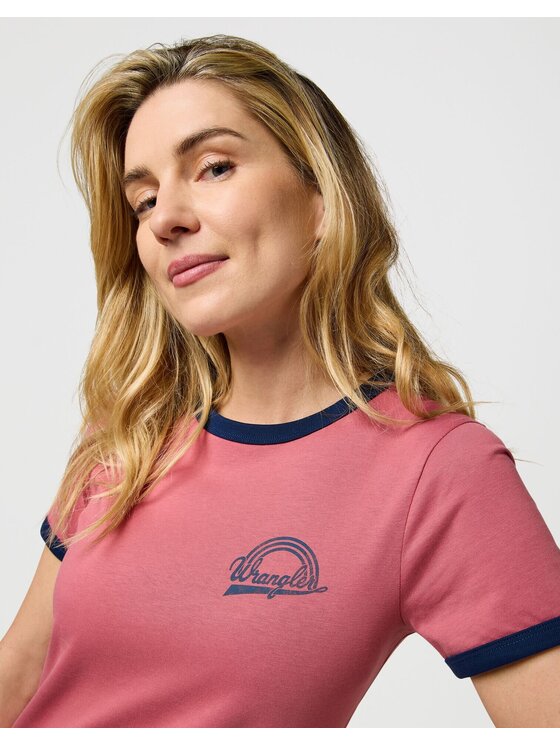Wrangler Wrangler T-shirt RINGER TEE Rosa Slim Fit