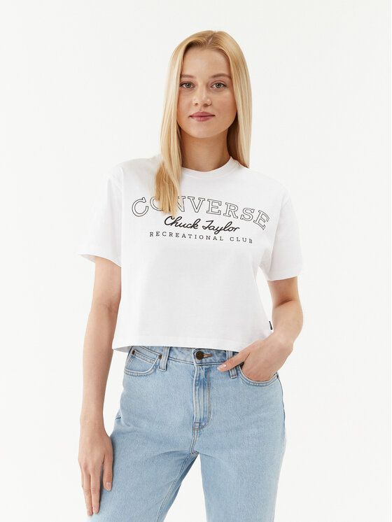 Converse T-krekls Retro Chuck Cropped Tee 10025897-A01 Balts Regular Fit